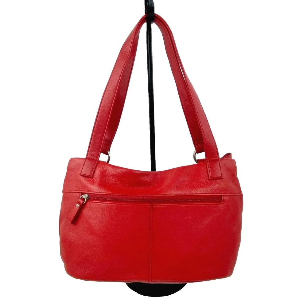 St. John's Bay Genuine Leather Shoulder Bag Red Purse Handbag Satchel Hobo Fine!